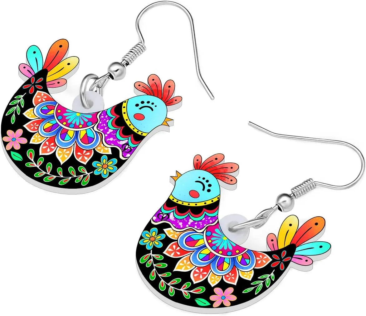 Acrylic Cute Colorful Hen Dangle Earrings Cartoon Chicken Farm Animals Novelty Jewelry For Women Charms Gifts Accessories