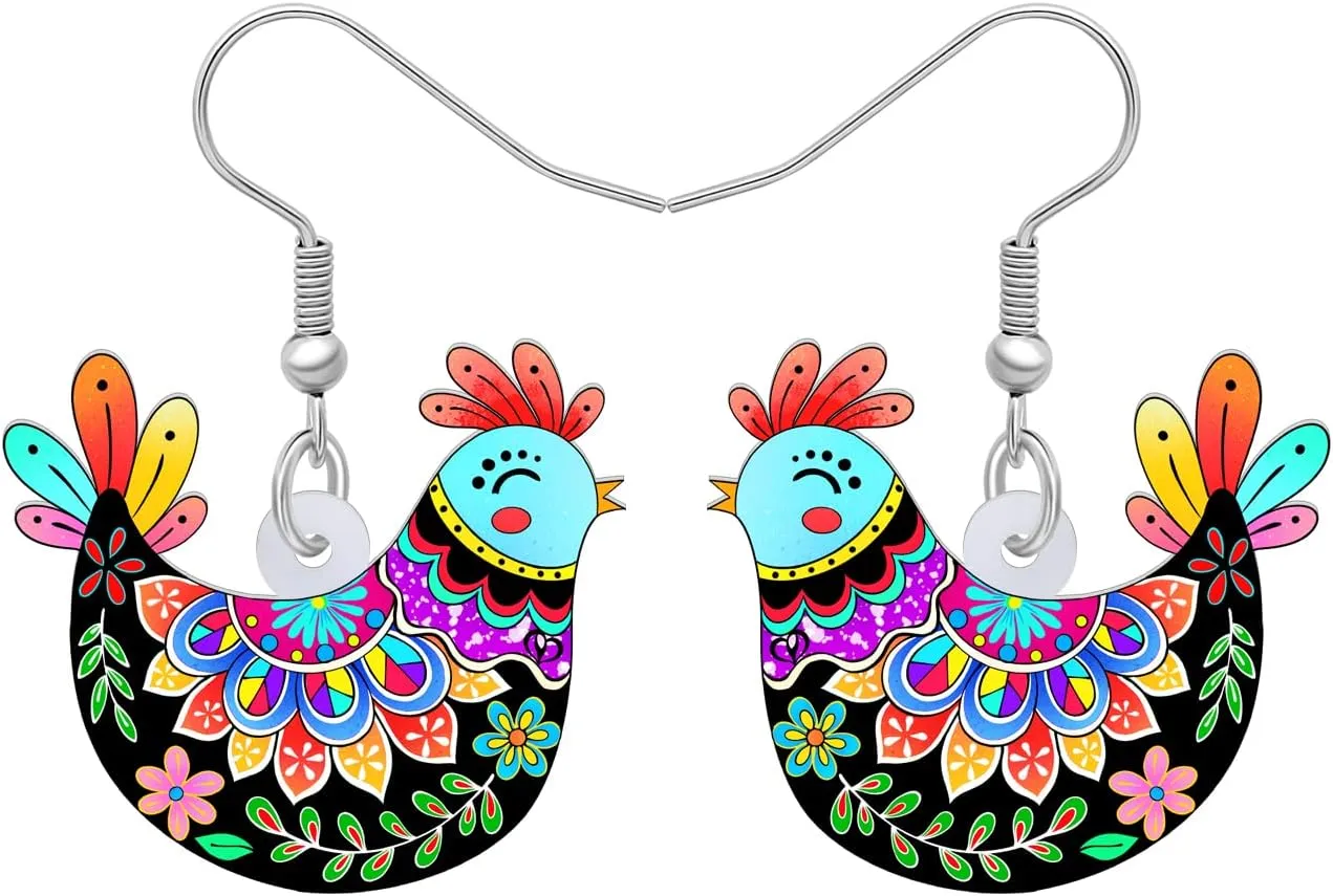 Acrylic Cute Colorful Hen Dangle Earrings Cartoon Chicken Farm Animals Novelty Jewelry For Women Charms Gifts Accessories