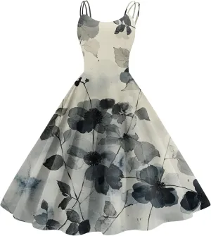 ADHOWBEW Spring Dresses for Women 2025 Trendy Round Neck Sexy Casual Vacation Flowy Plus Size Sleeveless Outfits