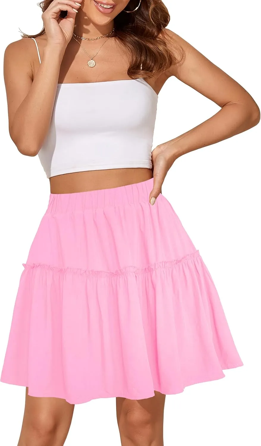 Afibi Women's Summer High Waist Floral Layered Ruffle Pleated Beach Mini Skirt