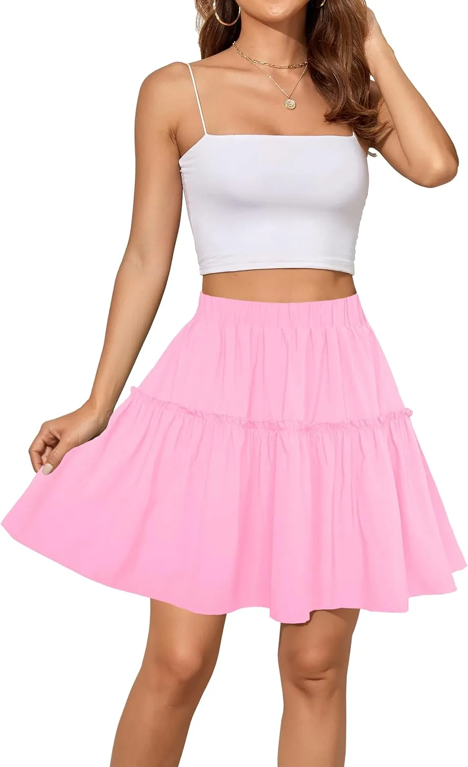 Afibi Women's Summer High Waist Floral Layered Ruffle Pleated Beach Mini Skirt