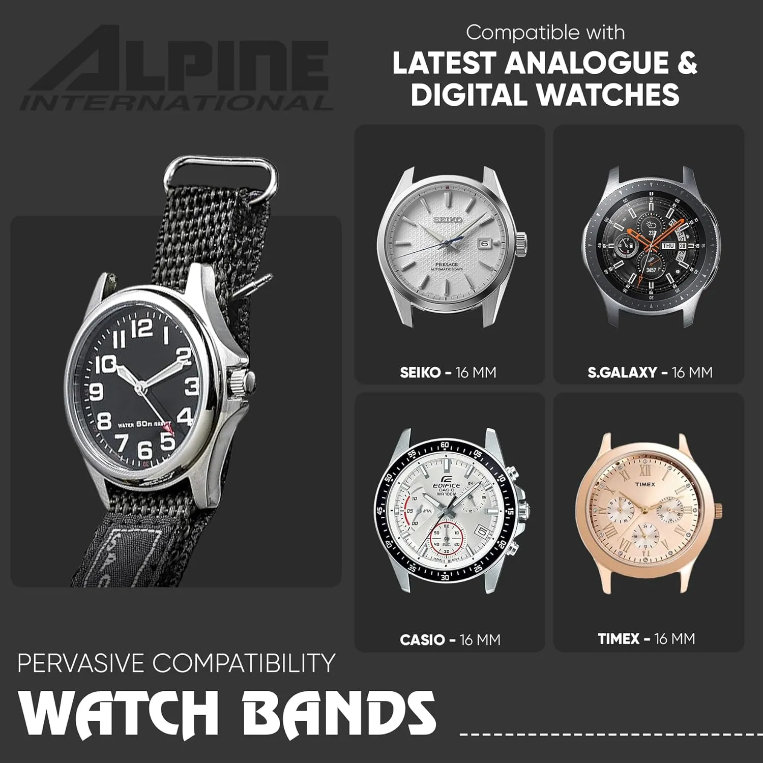 Alpine Sporty Nylon Watch Band | Waterproof Velcro Quick Release Watch Bands |Lightweight & Adjustable Watch Straps for Men |Replacement Watch Band Compatible with Regular & Smart Watches