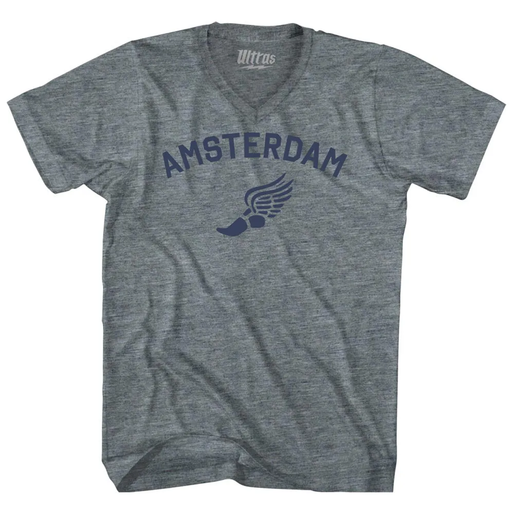 Amsterdam Running Track Winged Foot Tri-Blend V-neck Womens Junior Cut T-shirt