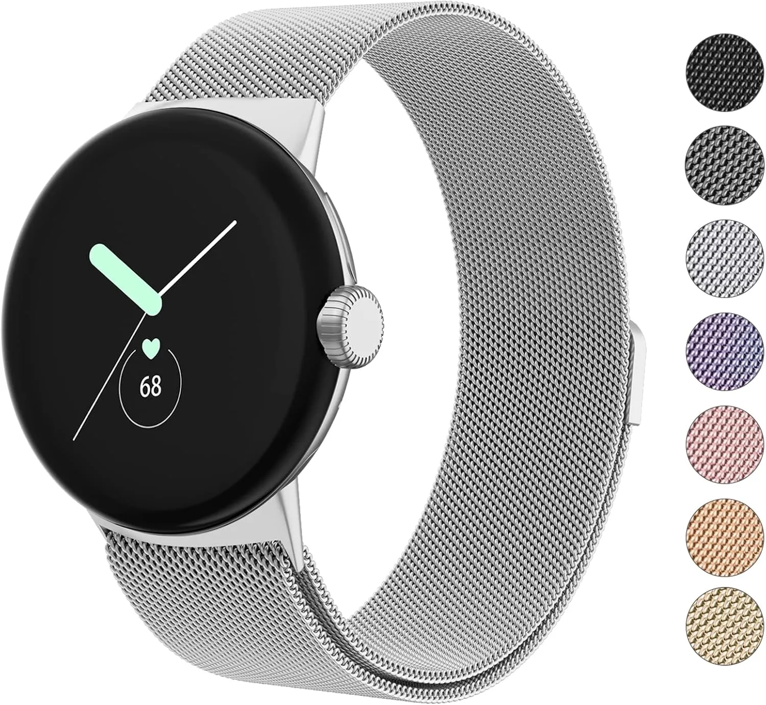 Amzpas Metal Band Compatible with Google Pixel Watch Bands for Women Men, Stainless Steel Mesh Loop Adjustable Wristband Replacement Strap for Google Pixel Watch 1/2 / 3 41mm Band