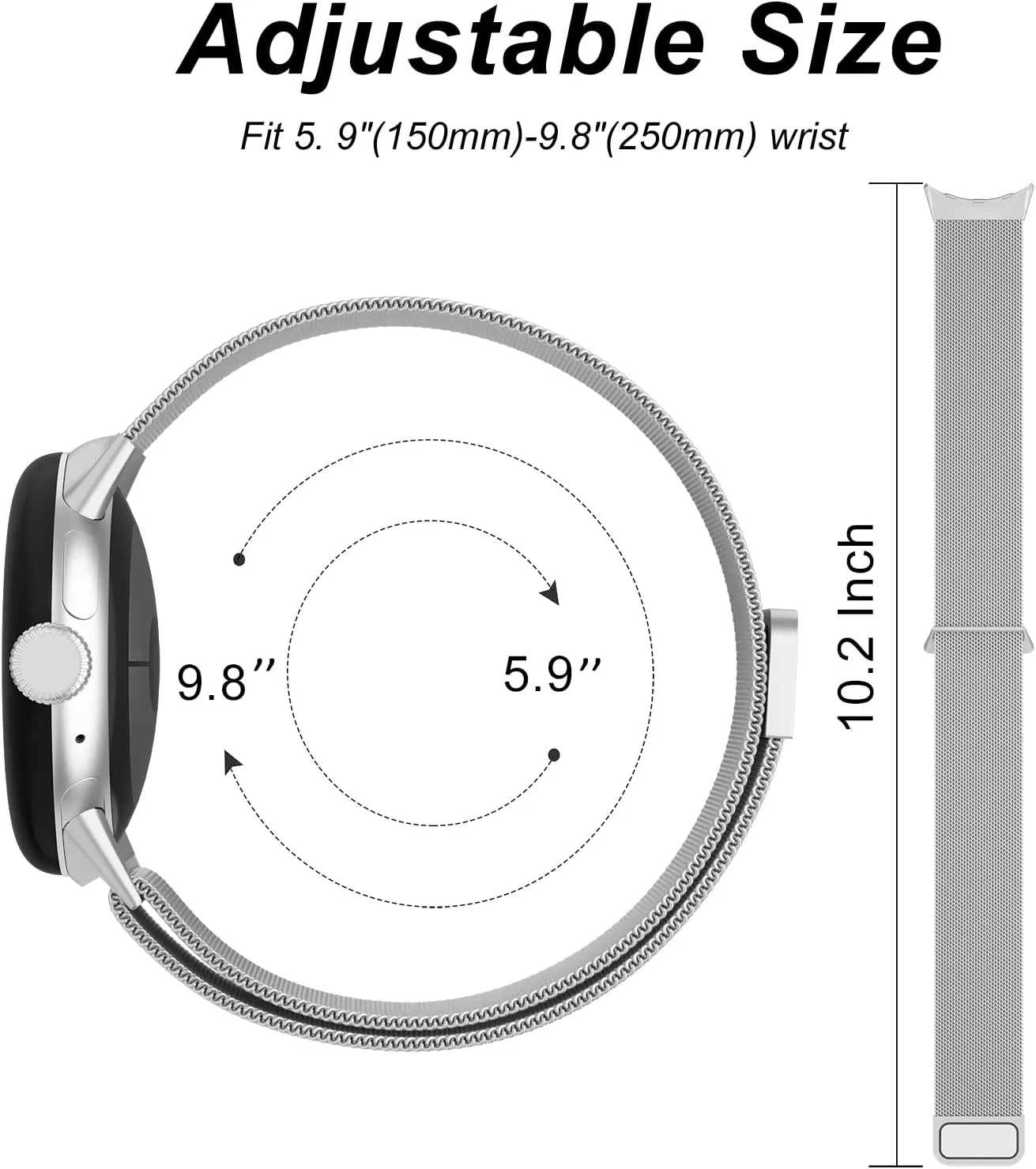 Amzpas Metal Band Compatible with Google Pixel Watch Bands for Women Men, Stainless Steel Mesh Loop Adjustable Wristband Replacement Strap for Google Pixel Watch 1/2 / 3 41mm Band