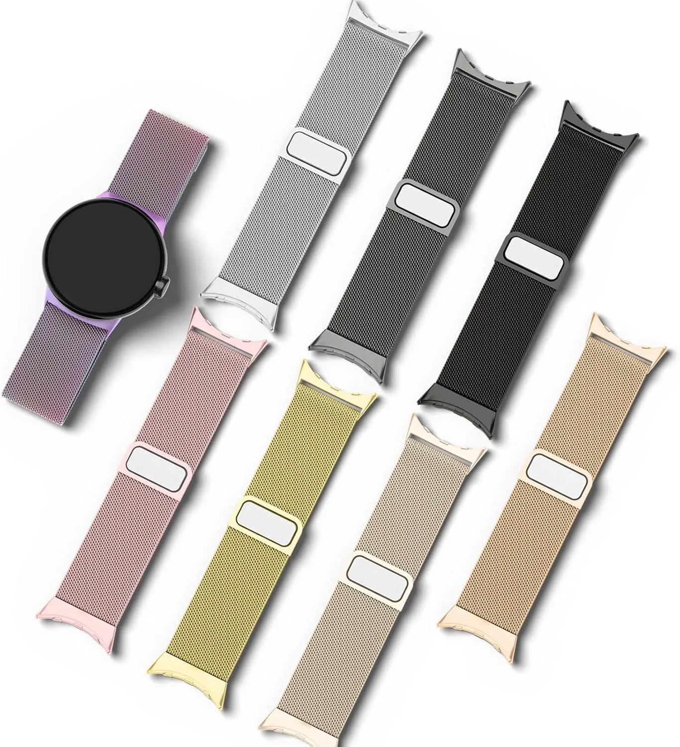 Amzpas Metal Band Compatible with Google Pixel Watch Bands for Women Men, Stainless Steel Mesh Loop Adjustable Wristband Replacement Strap for Google Pixel Watch 1/2 / 3 41mm Band