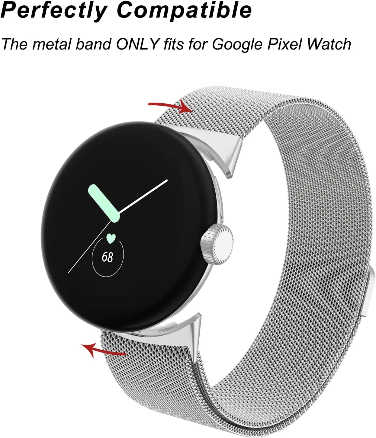 Amzpas Metal Band Compatible with Google Pixel Watch Bands for Women Men, Stainless Steel Mesh Loop Adjustable Wristband Replacement Strap for Google Pixel Watch 1/2 / 3 41mm Band