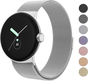 Amzpas Metal Band Compatible with Google Pixel Watch Bands for Women Men, Stainless Steel Mesh Loop Adjustable Wristband Replacement Strap for Google Pixel Watch 1/2 / 3 41mm Band