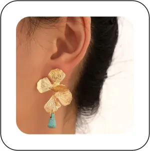Andelaisi Boho Turquoise Leaf Drop Earrings Vintage Leaf Flower Earrings Vintage Turquoise Leaf Earrings Blue Turquoise Bead Earrings Jewelry for Women