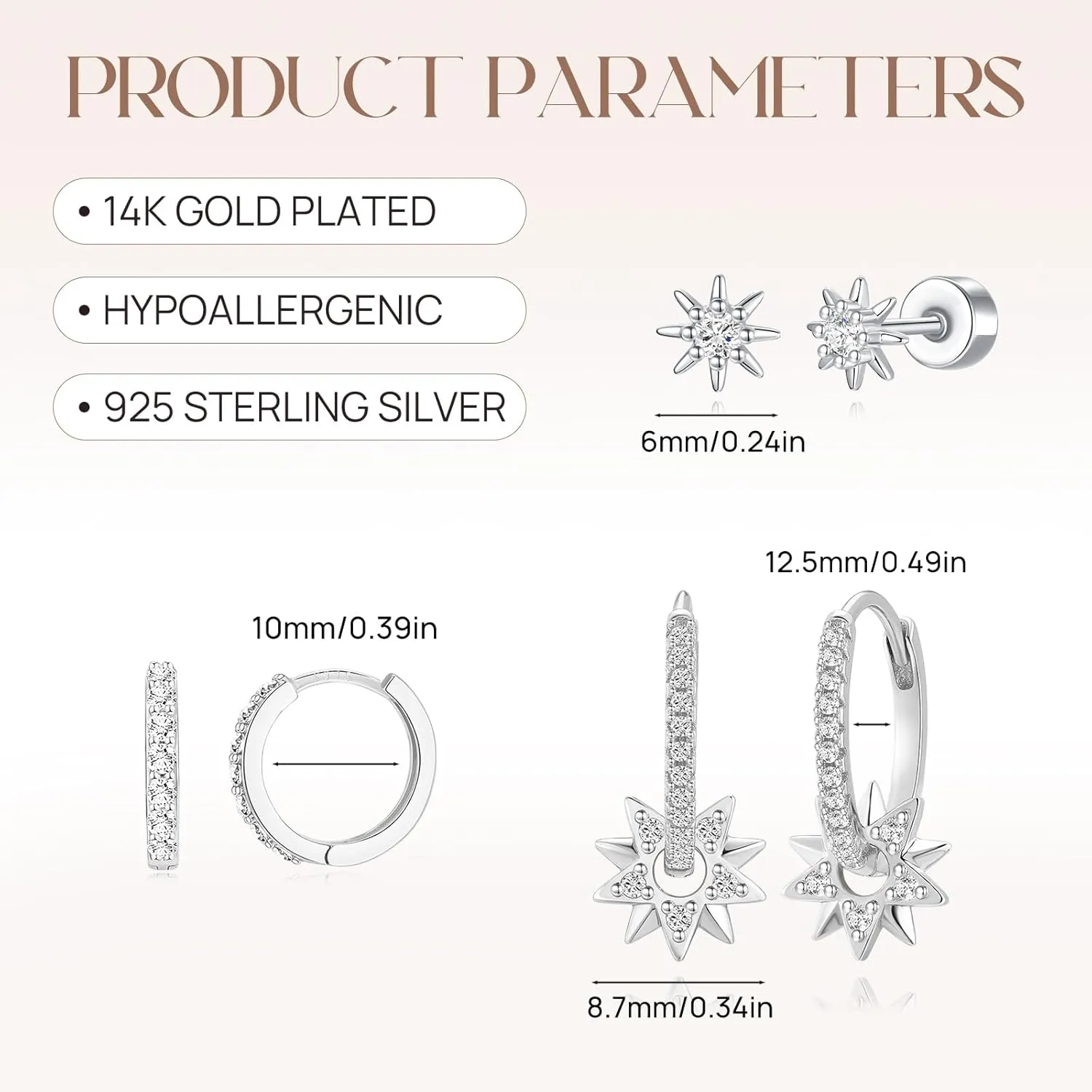 Angelady 14K Gold Plated Earring Sets for Women, Dainty Star Stud Earrings for Multiple Piercing, Trendy Hypoallergenic Huggie Hoop Earrings, Cartilage Dangle Earring Stacks Jewelry Gifts