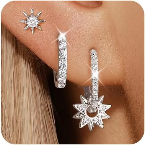 Angelady 14K Gold Plated Earring Sets for Women, Dainty Star Stud Earrings for Multiple Piercing, Trendy Hypoallergenic Huggie Hoop Earrings, Cartilage Dangle Earring Stacks Jewelry Gifts
