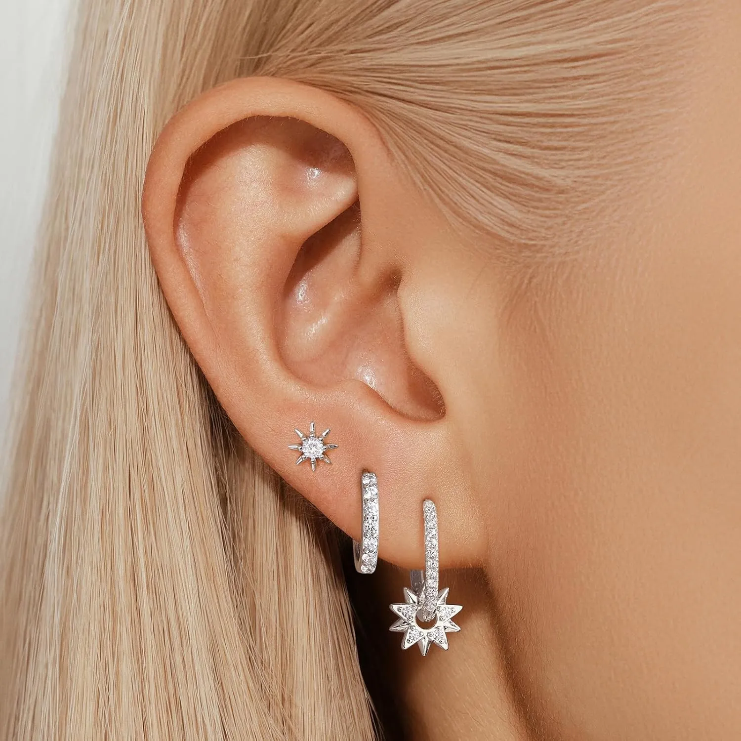 Angelady 14K Gold Plated Earring Sets for Women, Dainty Star Stud Earrings for Multiple Piercing, Trendy Hypoallergenic Huggie Hoop Earrings, Cartilage Dangle Earring Stacks Jewelry Gifts
