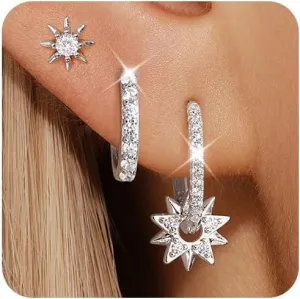 Angelady 14K Gold Plated Earring Sets for Women, Dainty Star Stud Earrings for Multiple Piercing, Trendy Hypoallergenic Huggie Hoop Earrings, Cartilage Dangle Earring Stacks Jewelry Gifts
