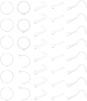 Anicina Clear Nose Rings Studs for Work Clear Piercing Retainer Horseshoe Plastic Septum Retainer Clear Flexible Belly Button Nose Septum Lip Eyebrow Tongue Nipple Rings Bioflex Industrial Barbell