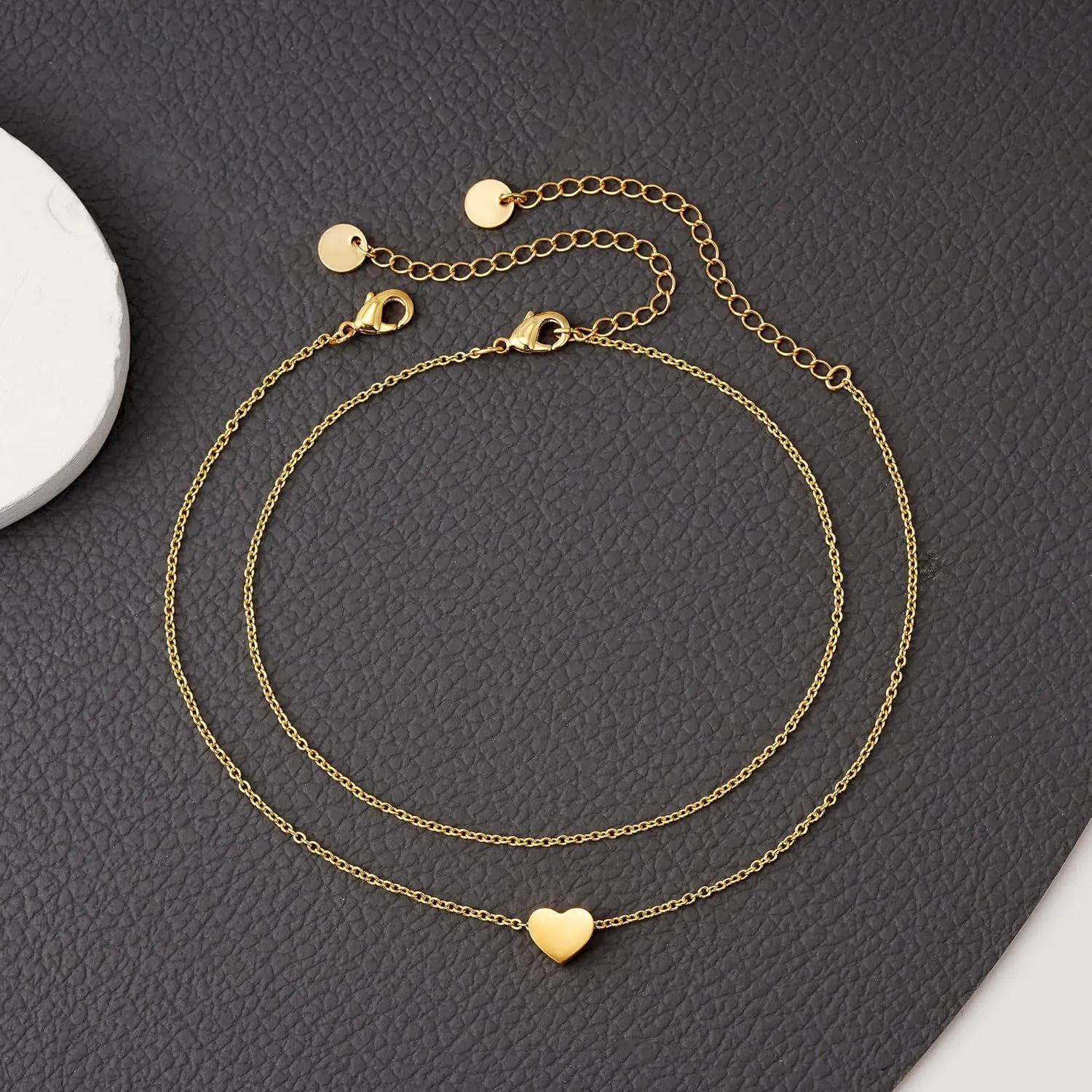 Ankle Bracelet for Women - 14K Gold Plated Ankle Bracelets Waterproof Cuban Link Heart Beads Herringbone Pearl Anklet Bracelets for Women