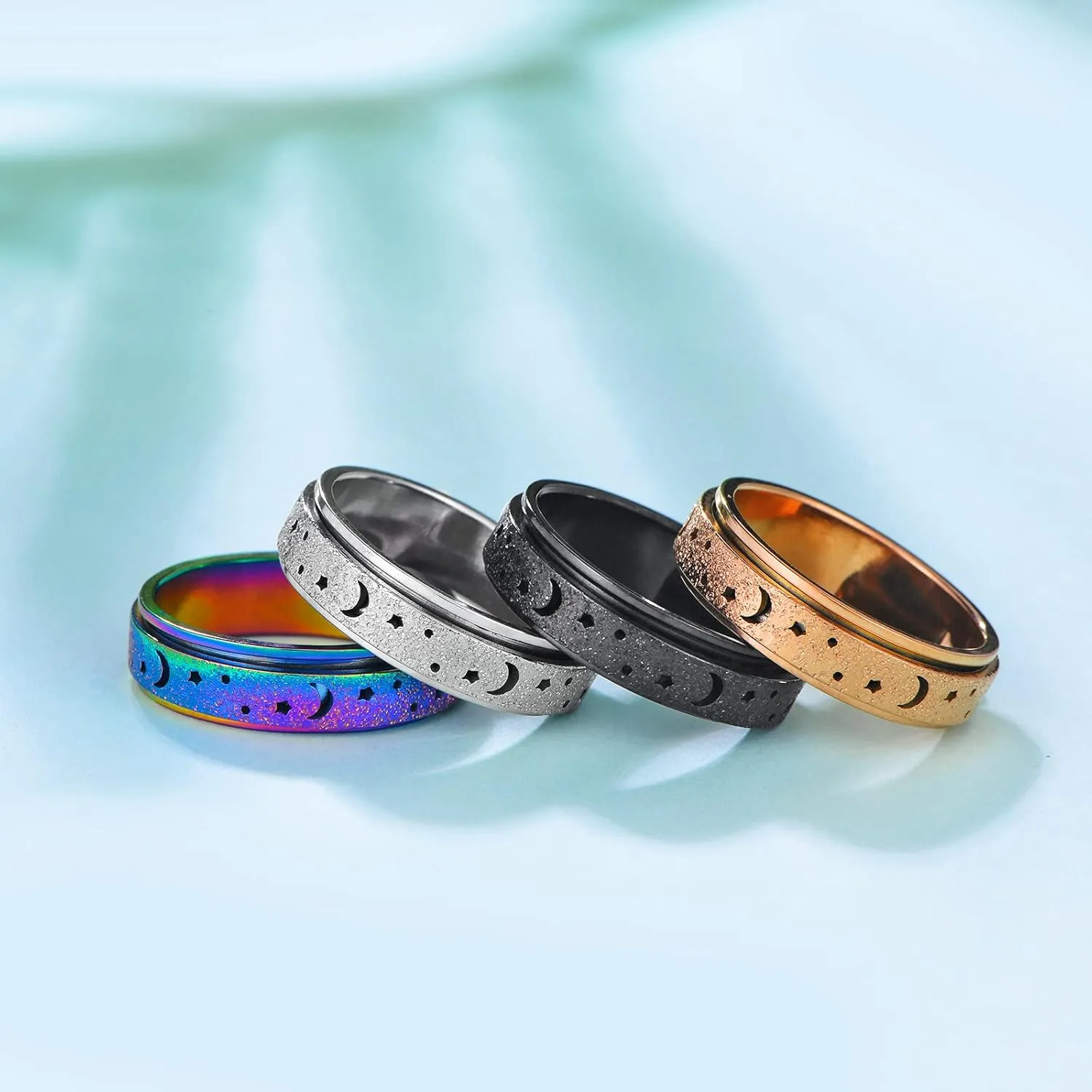 Anxiety Fidget Relief Spinner Rings for Women 6 mm Stainless Steel Worry Stress Relieve Ring Band Set for Anxiety Women Men Size 5-11