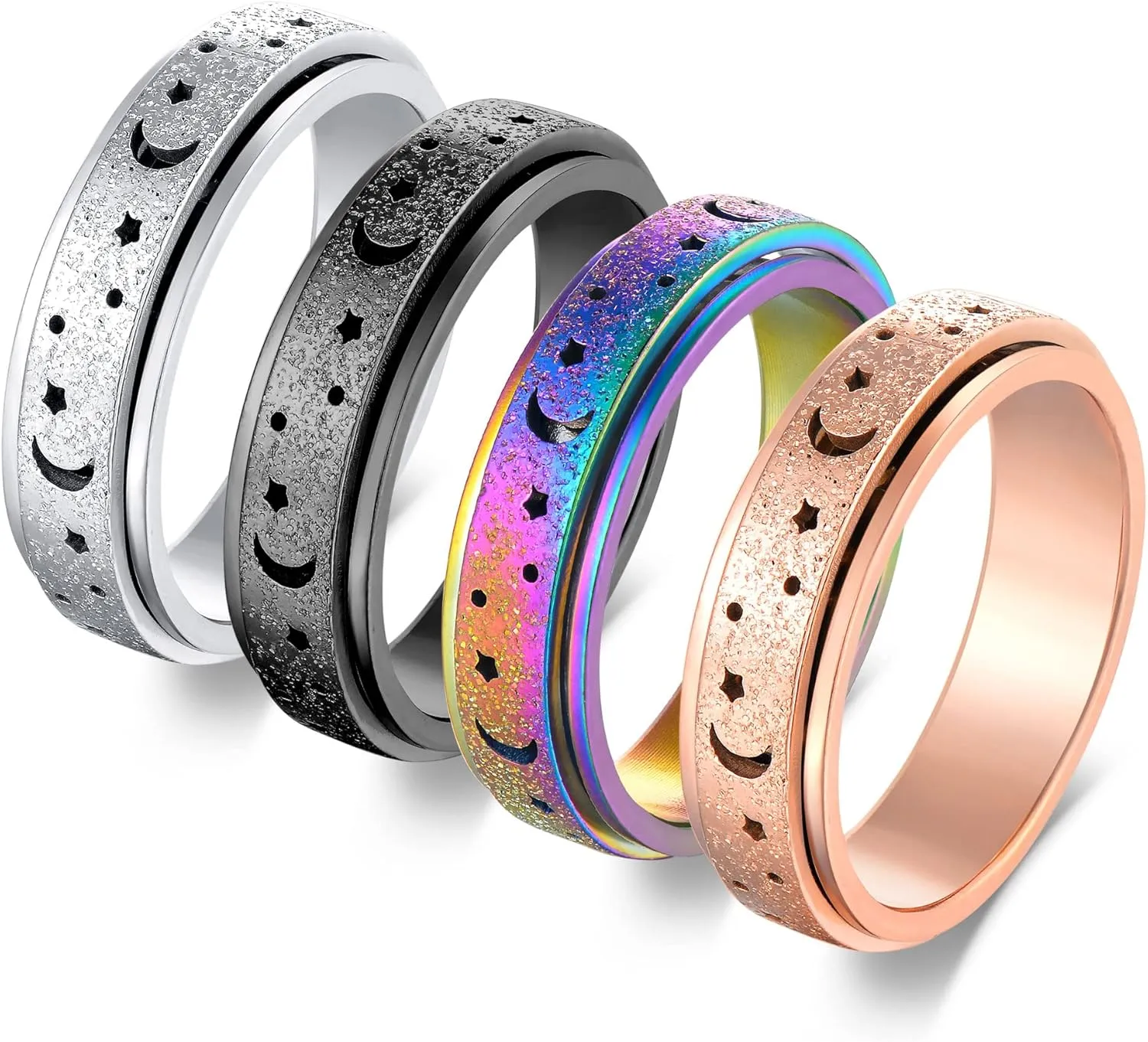 Anxiety Fidget Relief Spinner Rings for Women 6 mm Stainless Steel Worry Stress Relieve Ring Band Set for Anxiety Women Men Size 5-11
