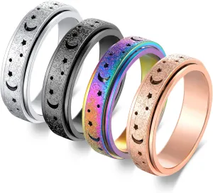 Anxiety Fidget Relief Spinner Rings for Women 6 mm Stainless Steel Worry Stress Relieve Ring Band Set for Anxiety Women Men Size 5-11