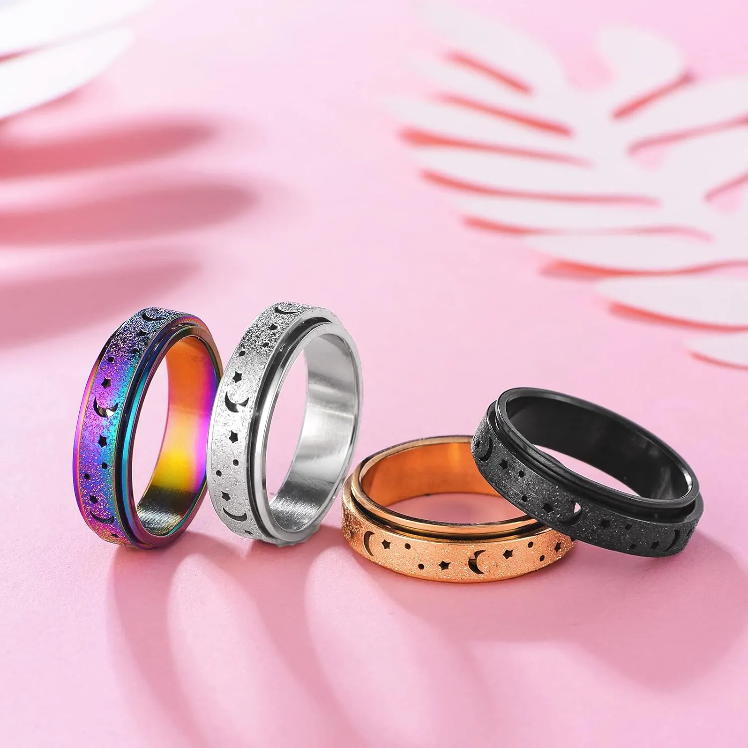 Anxiety Fidget Relief Spinner Rings for Women 6 mm Stainless Steel Worry Stress Relieve Ring Band Set for Anxiety Women Men Size 5-11
