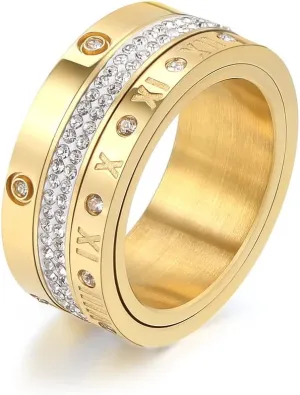 Anxiety Fidget Spinner Ring Love Friendship Gold Rings for Women 14K Gold Plated Titanium Steel Dainty Cubic Zirconia Rings Bands 3 In 1 Rings for Women