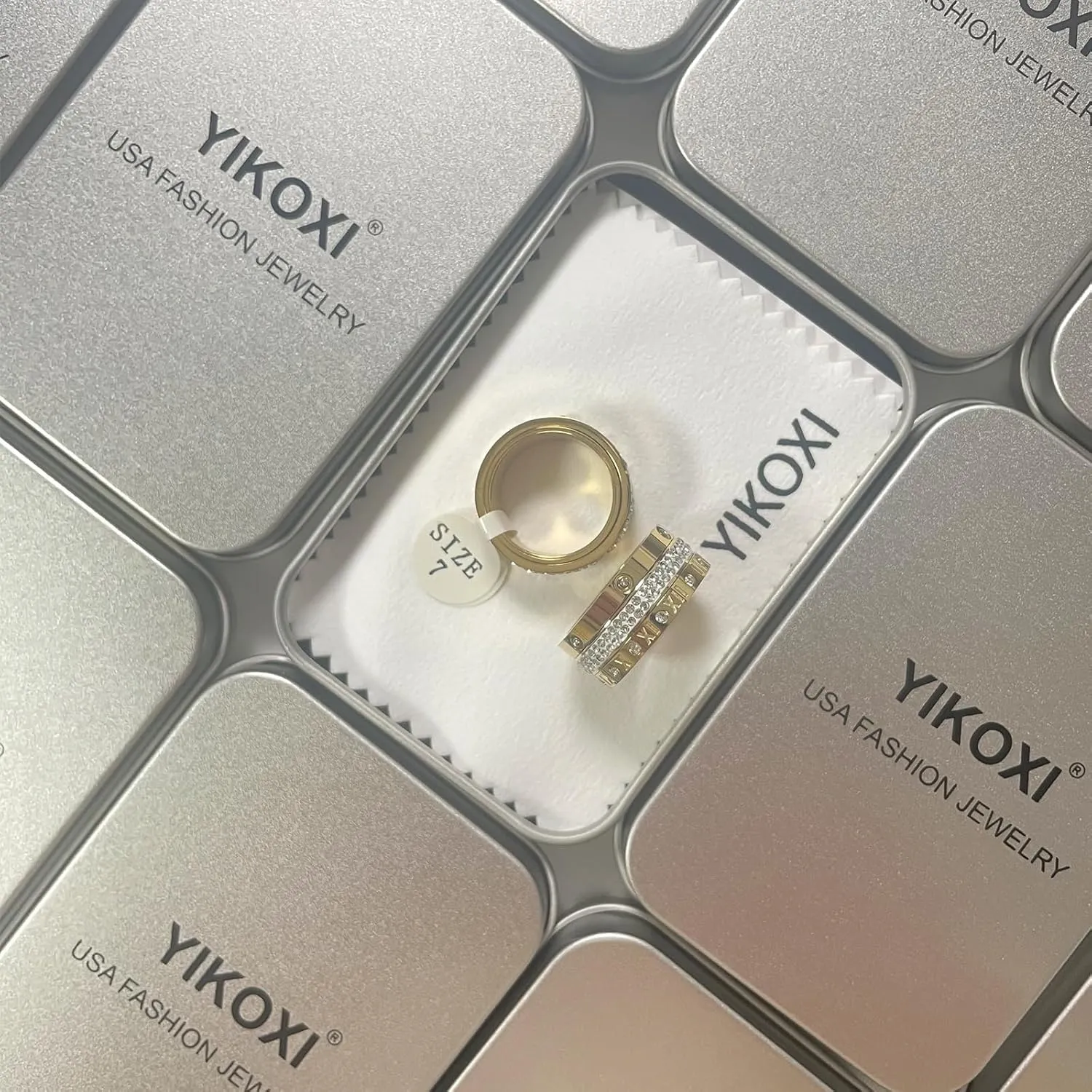 Anxiety Fidget Spinner Ring Love Friendship Gold Rings for Women 14K Gold Plated Titanium Steel Dainty Cubic Zirconia Rings Bands 3 In 1 Rings for Women