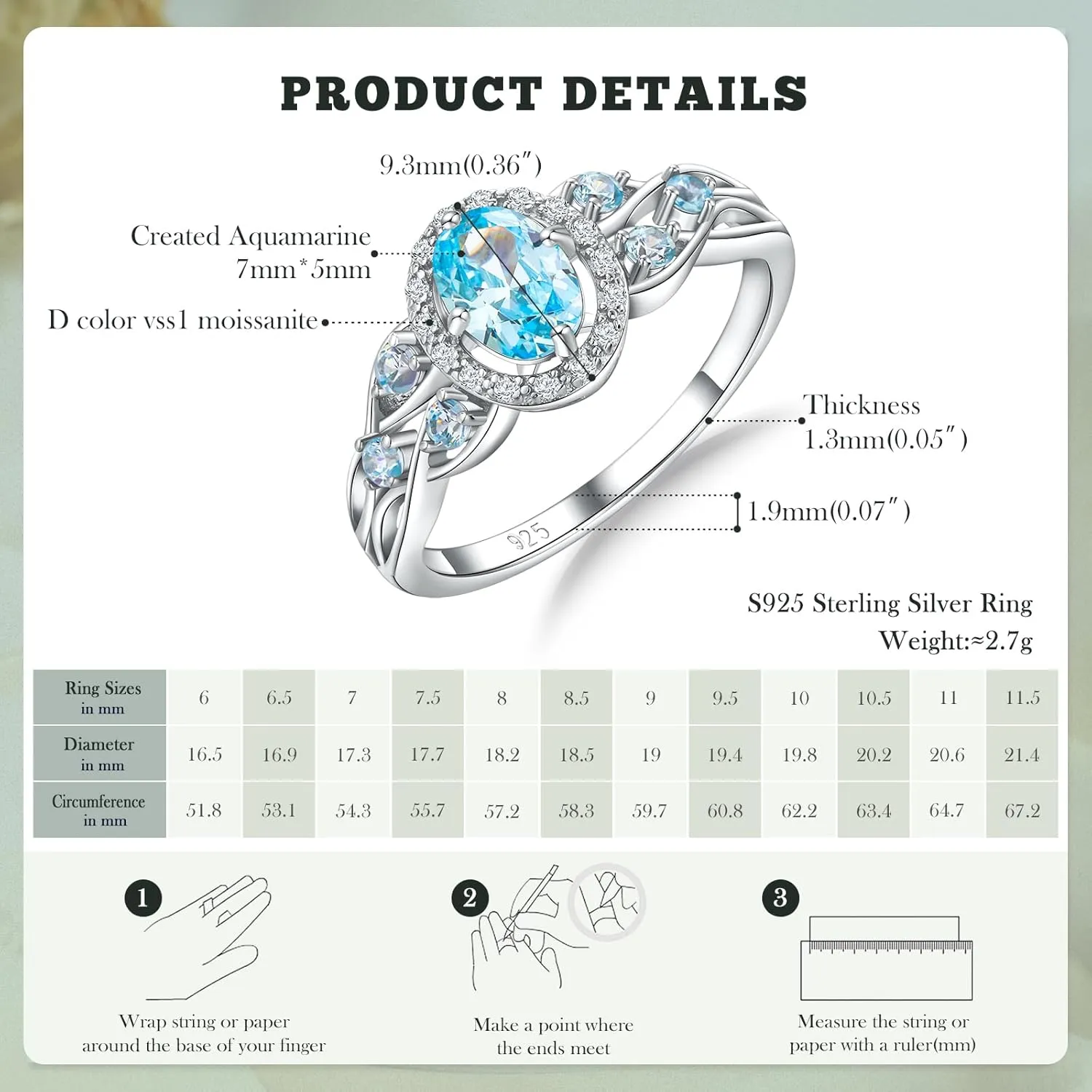 Aquamarine/Amethyst/Emerald/Sapphire/Ruby Engagement Ring for Women, 925 Sterling Silver Celtic Knot Ring Moissanite Inlaid Oval Shaped Birthstone Gemstone Cocktail Statement Rings