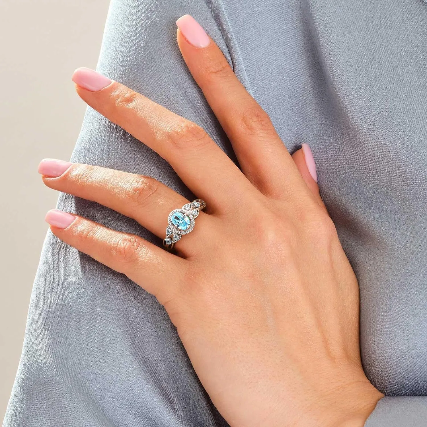 Aquamarine/Amethyst/Emerald/Sapphire/Ruby Engagement Ring for Women, 925 Sterling Silver Celtic Knot Ring Moissanite Inlaid Oval Shaped Birthstone Gemstone Cocktail Statement Rings