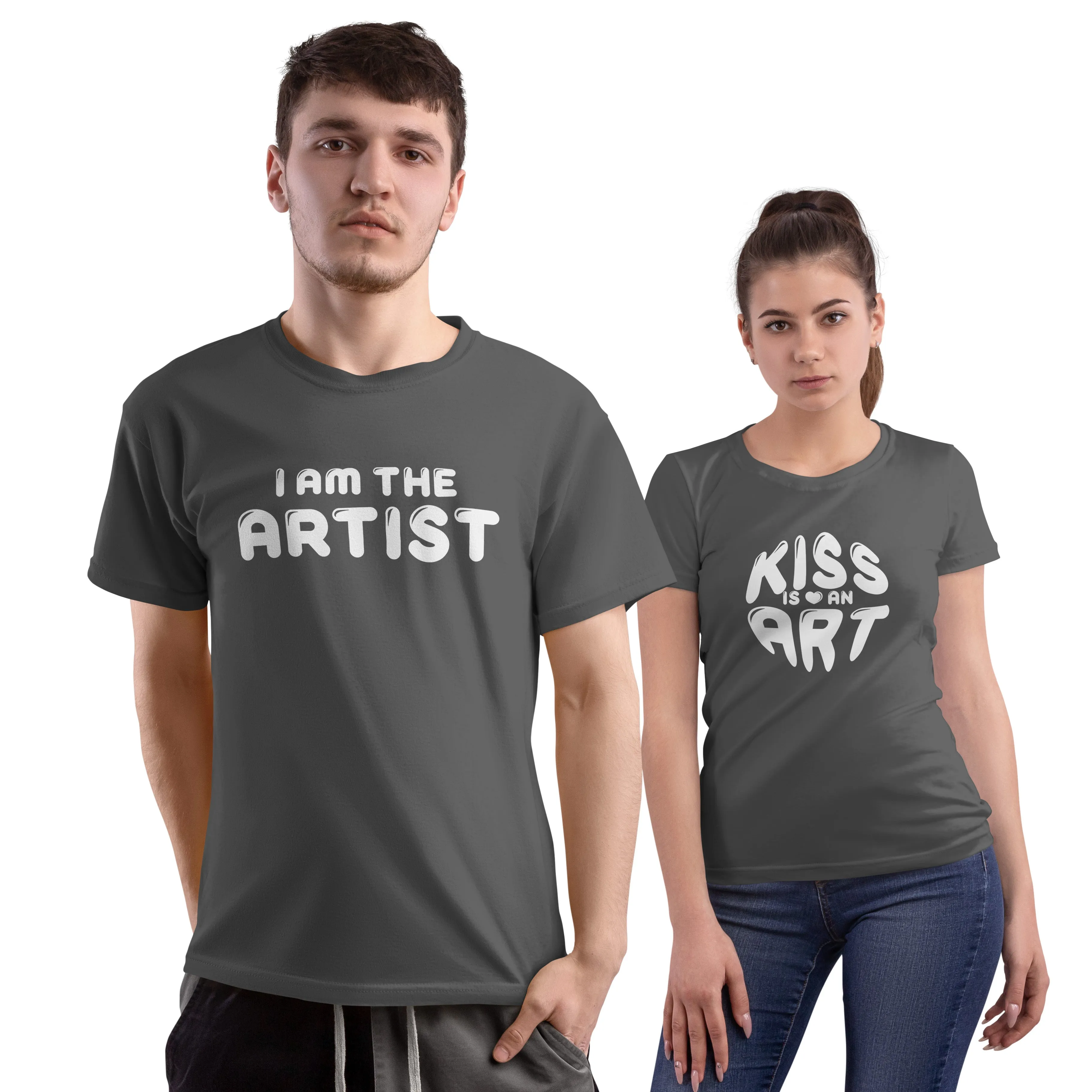 Artist Pure Cotton Couple T-Shirts | Half Sleeves | Round Neck