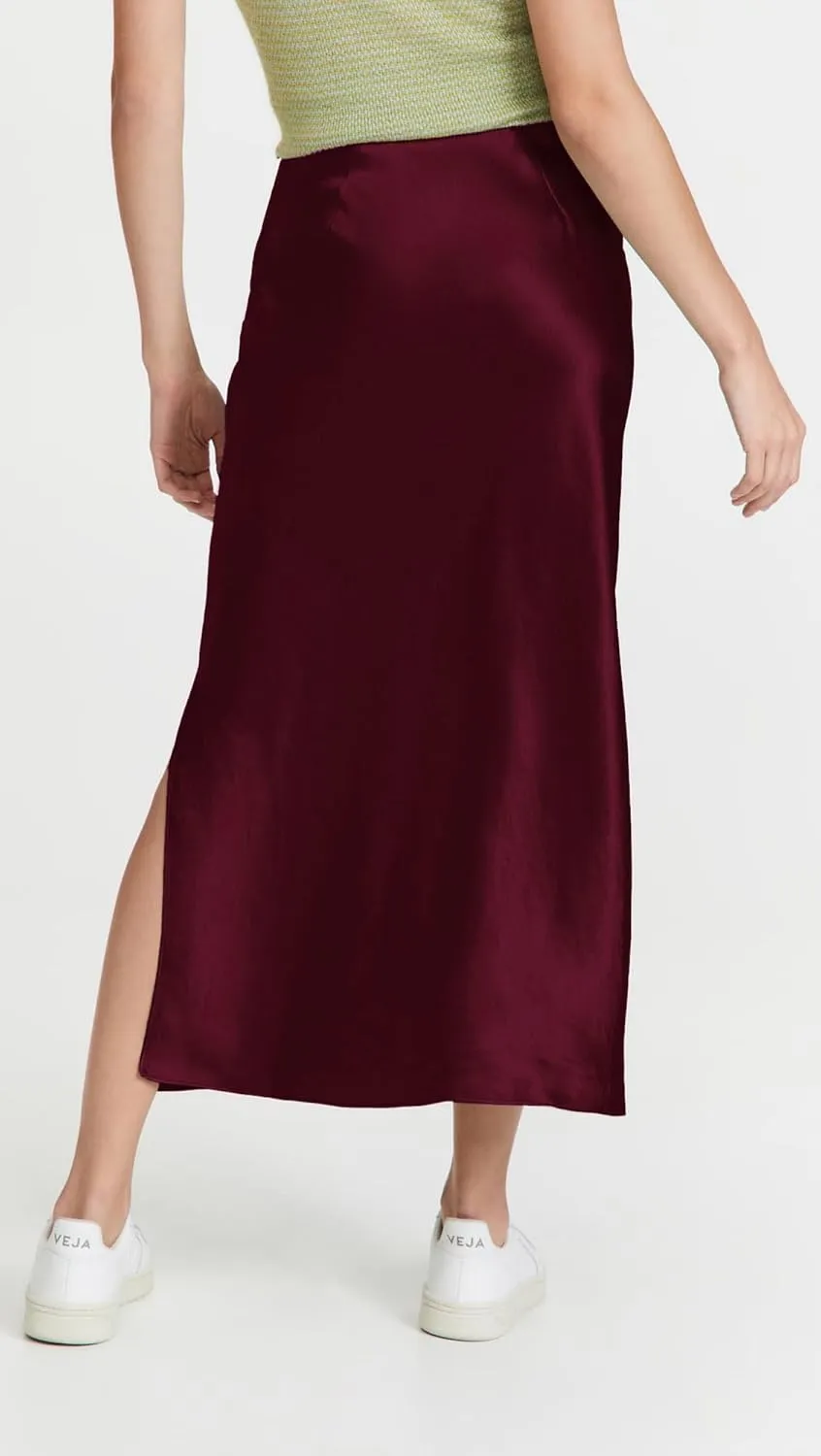 ATHX Women's Satin Long Skirt Dressy 2024 Summer High Waisted Silk A Line Split Elegant Maxi Skirts