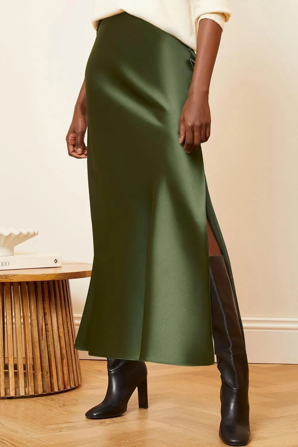 ATHX Women's Satin Long Skirt Dressy 2024 Summer High Waisted Silk A Line Split Elegant Maxi Skirts