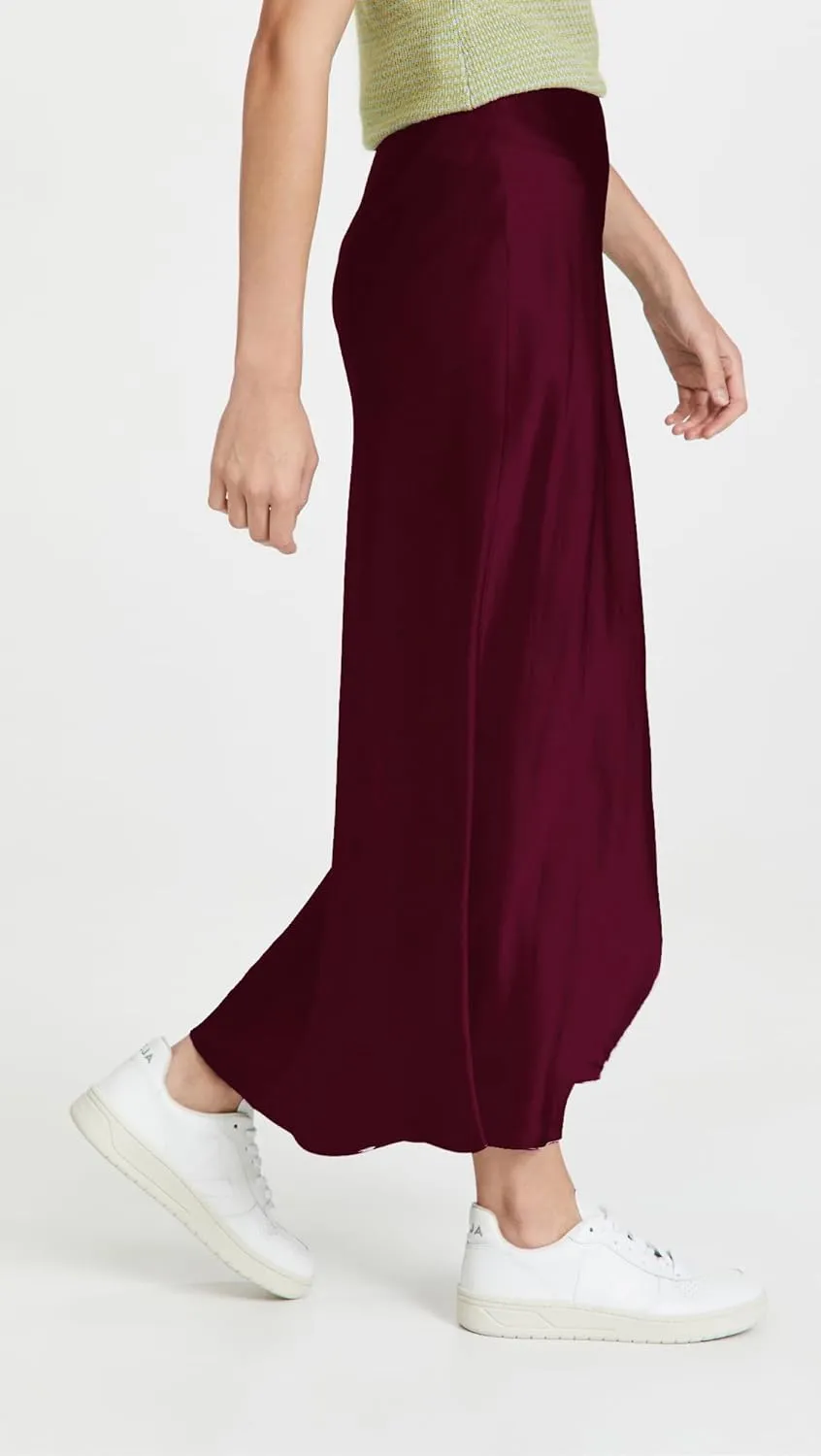 ATHX Women's Satin Long Skirt Dressy 2024 Summer High Waisted Silk A Line Split Elegant Maxi Skirts
