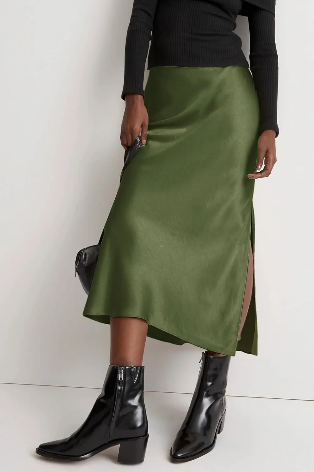 ATHX Women's Satin Long Skirt Dressy 2024 Summer High Waisted Silk A Line Split Elegant Maxi Skirts