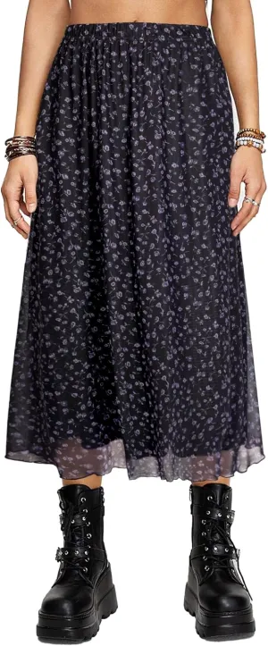 Avanova Women Mesh High Waist A Line Midi Skirt Swing Flared Long Skirts
