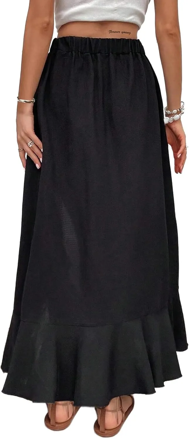 Avanova Women's Slit Split Ruffle Long Skirts High Waisted Summer Flowy Maxi Skirts