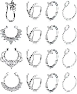 AVYRING Fake Nose Ring Hoop Faux Nose Septum Ring Non-Pierced Clip On Nostril Piercing Rings Jewelry Silver Gold