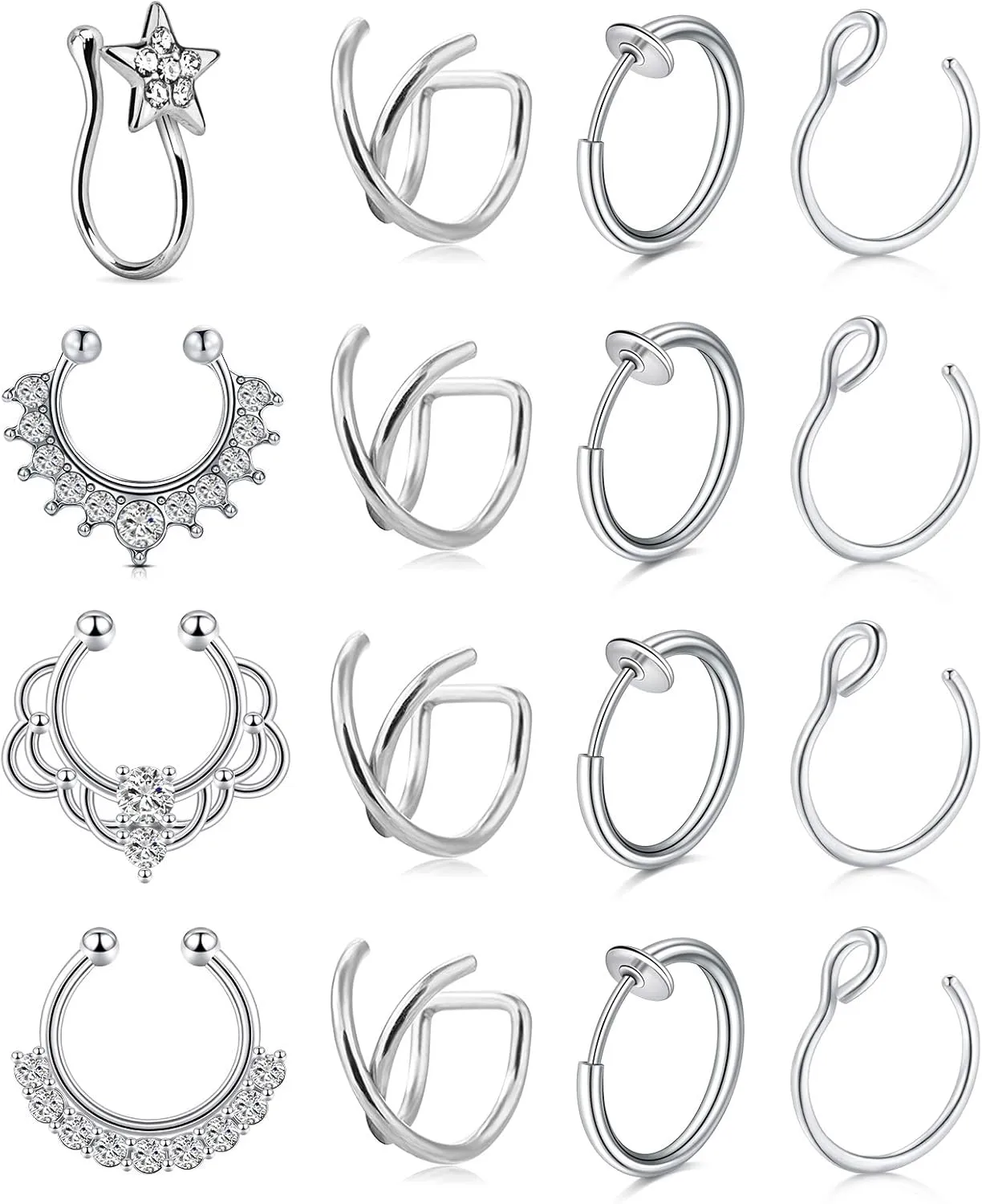 AVYRING Fake Nose Ring Hoop Faux Nose Septum Ring Non-Pierced Clip On Nostril Piercing Rings Jewelry Silver Gold