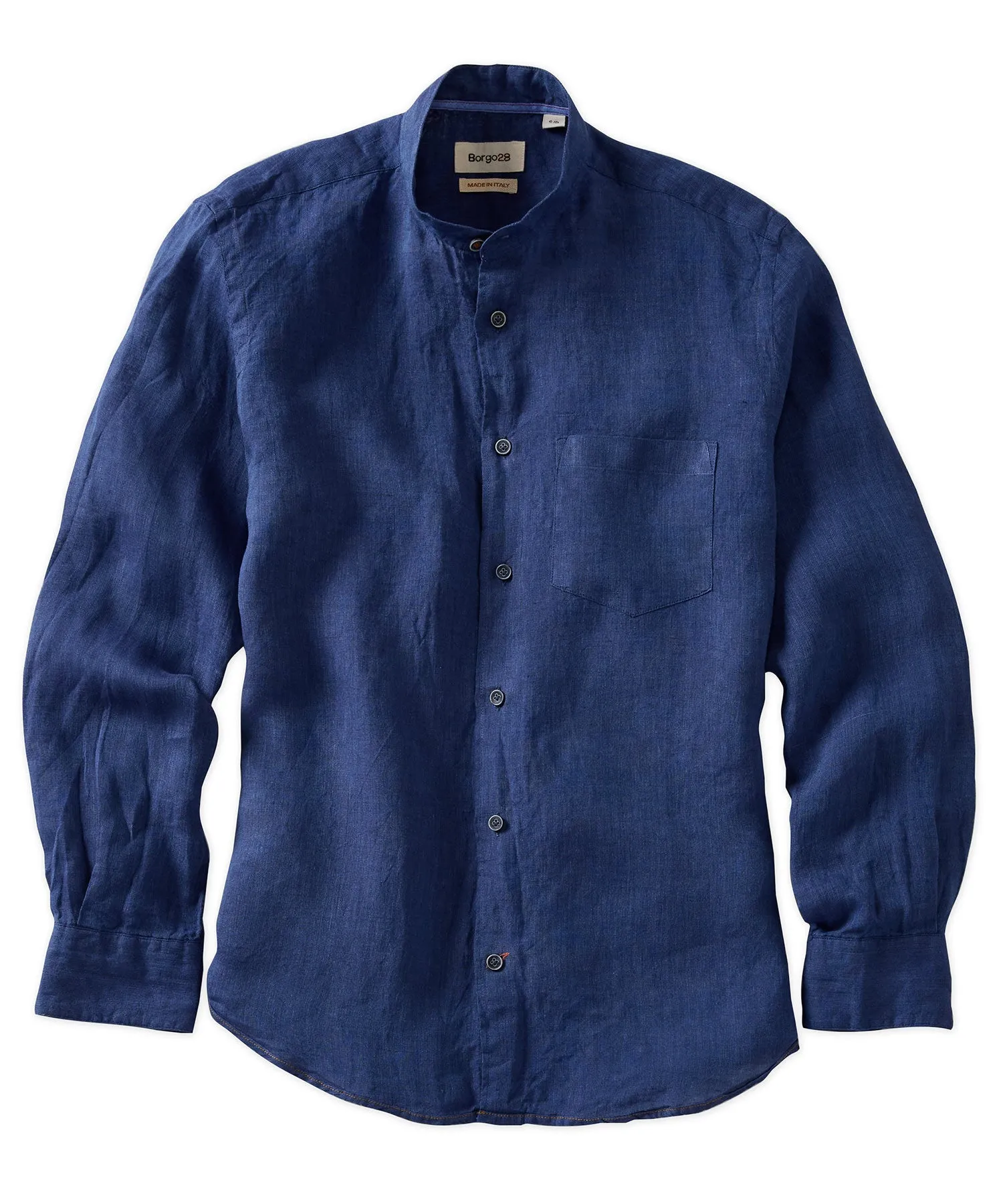 Banded Collar Long Sleeve Linen Sport Shirt