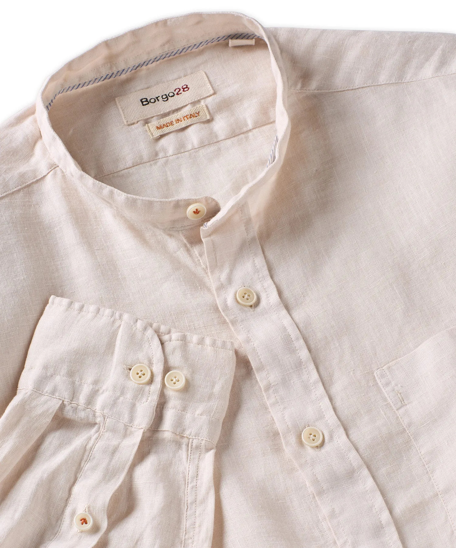 Banded Collar Long Sleeve Linen Sport Shirt