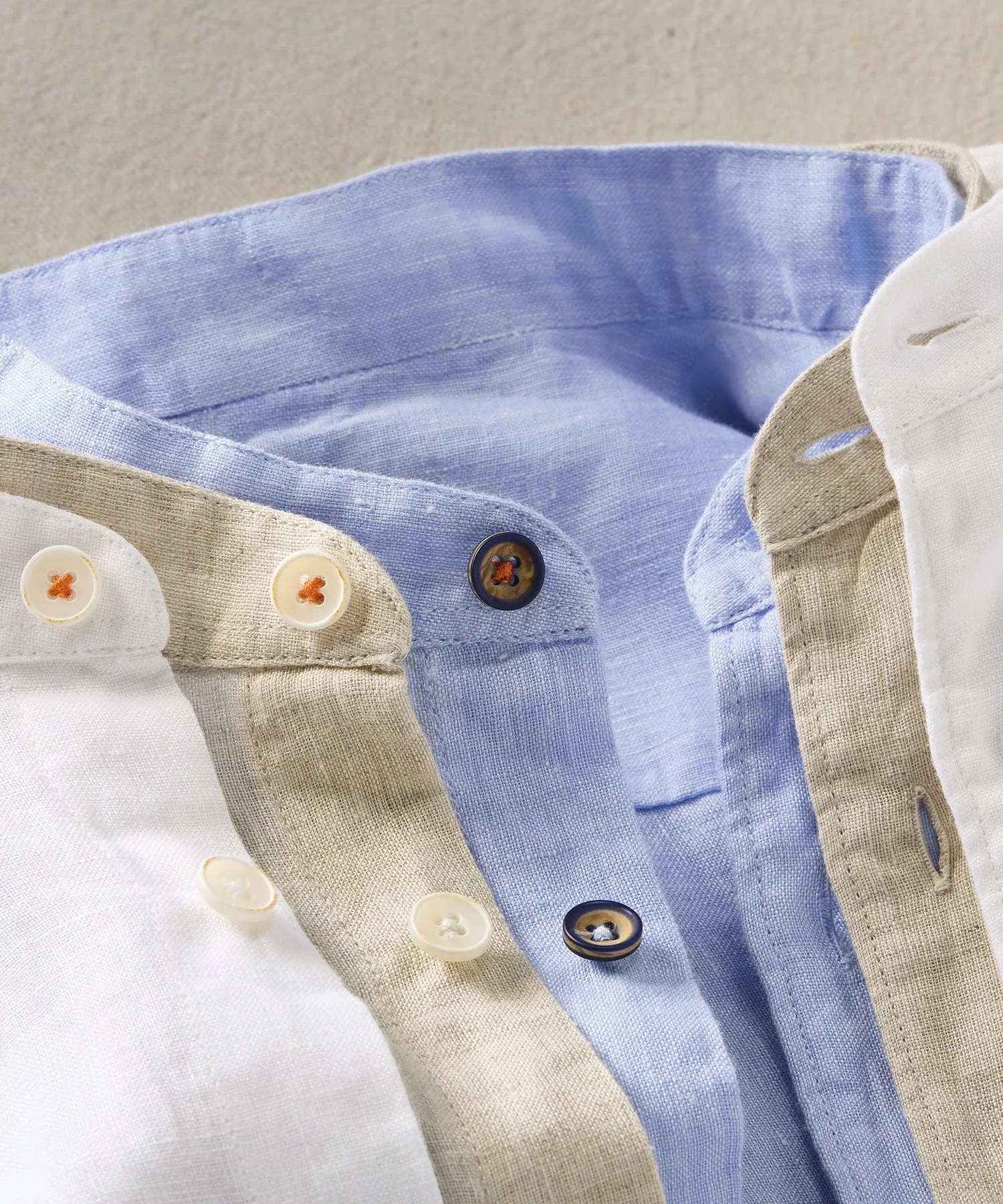 Banded Collar Long Sleeve Linen Sport Shirt