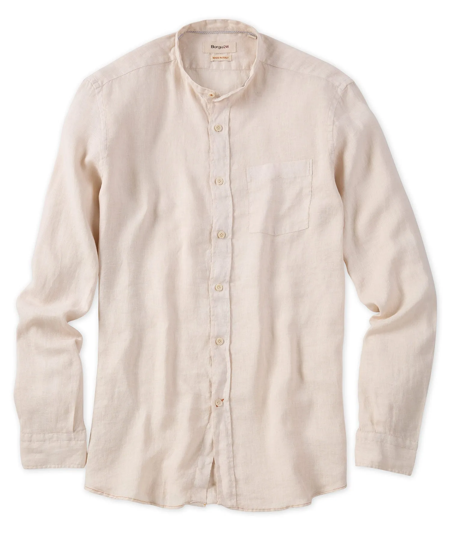 Banded Collar Long Sleeve Linen Sport Shirt