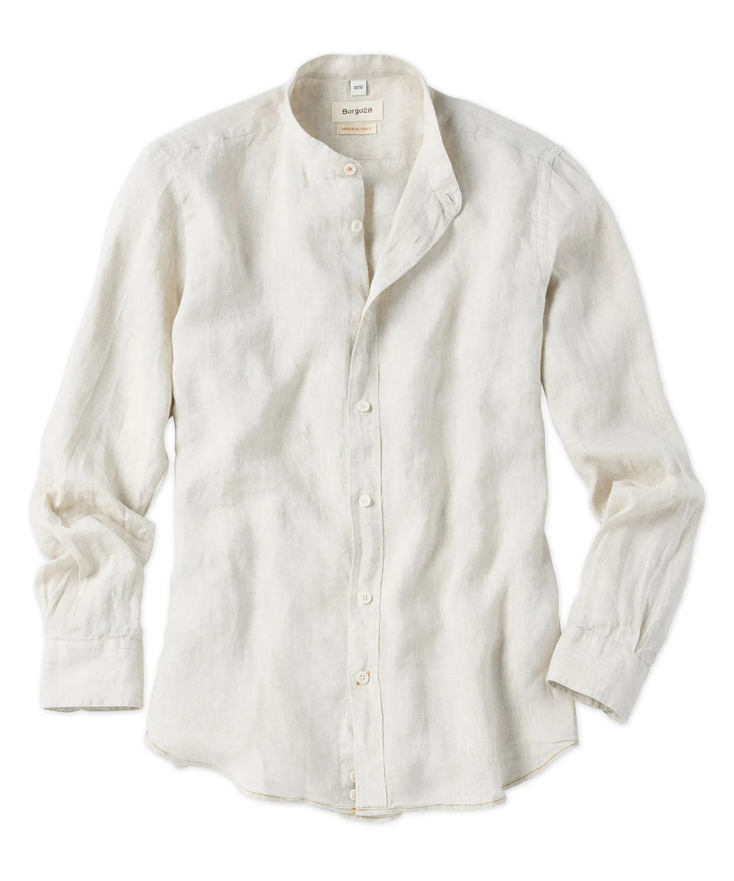 Banded Collar Long Sleeve Linen Sport Shirt