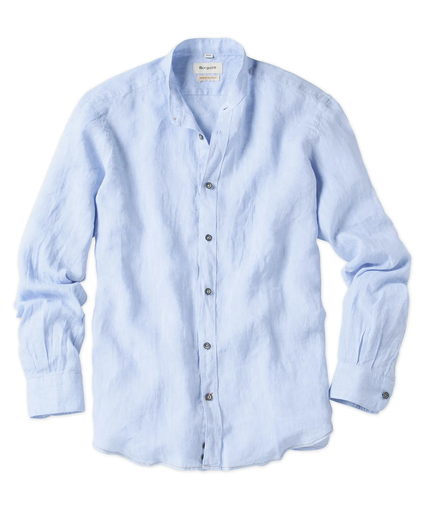 Banded Collar Long Sleeve Linen Sport Shirt