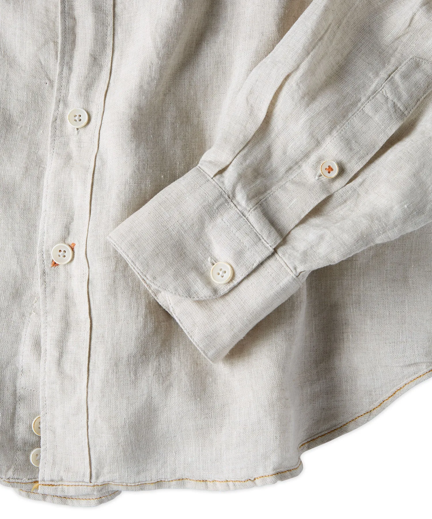 Banded Collar Long Sleeve Linen Sport Shirt