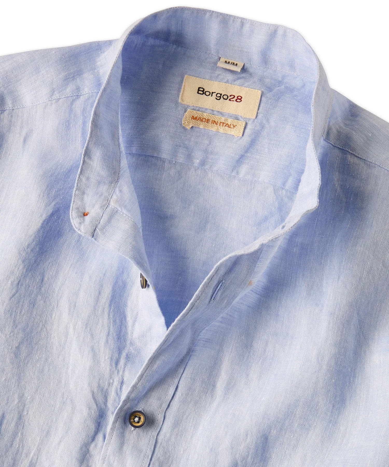 Banded Collar Long Sleeve Linen Sport Shirt