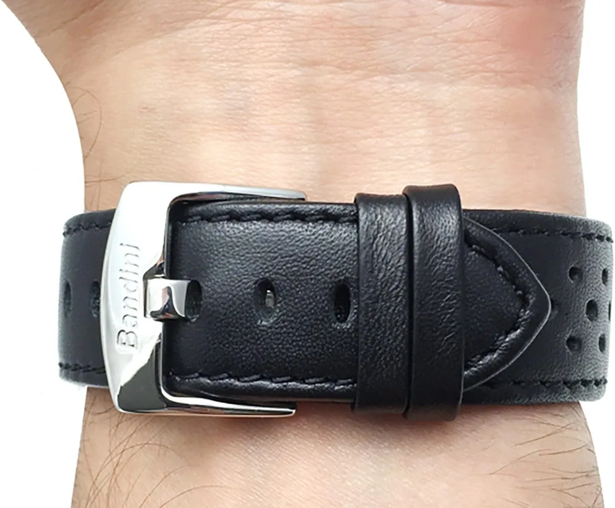 Bandini Mens Leather Watch Band Strap, Vented, Racer, GT Rally, Stainless Steel Buckle, 10 Colors - 18mm, 20mm, 22mm, 24mm (Many sizes also come in Extra Long XL)
