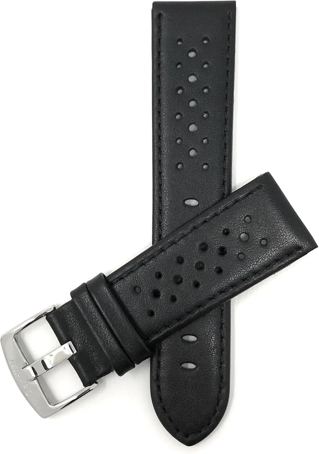 Bandini Mens Leather Watch Band Strap, Vented, Racer, GT Rally, Stainless Steel Buckle, 10 Colors - 18mm, 20mm, 22mm, 24mm (Many sizes also come in Extra Long XL)