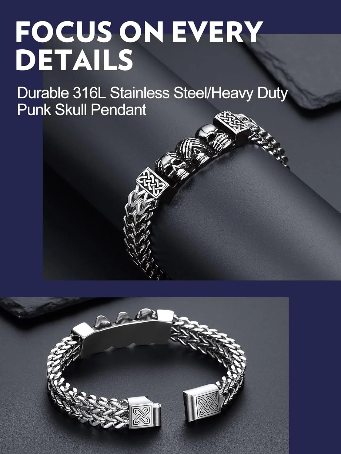Bandmax Stainless Steel Chunky Heavy Duty Chain Bracelets for Men Handcuffs/Skulls/Celtic Knot Pendant Bracelets Biker Rapper Hip Hop Jewelry