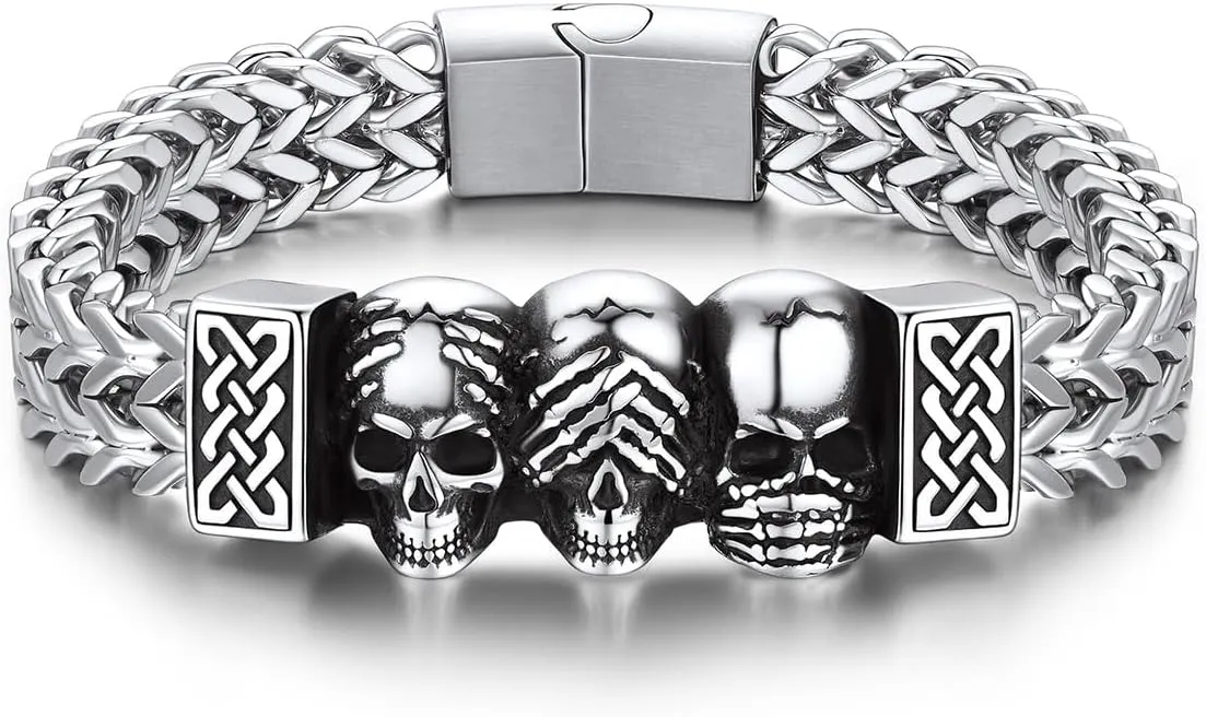 Bandmax Stainless Steel Chunky Heavy Duty Chain Bracelets for Men Handcuffs/Skulls/Celtic Knot Pendant Bracelets Biker Rapper Hip Hop Jewelry