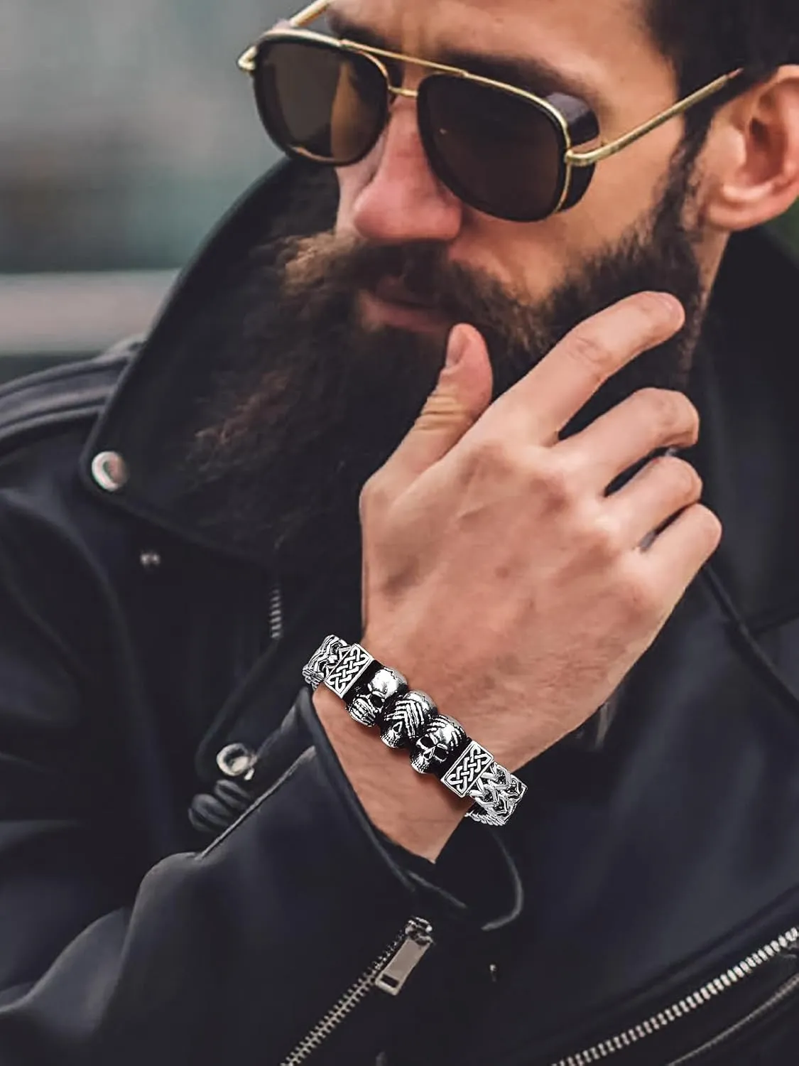 Bandmax Stainless Steel Chunky Heavy Duty Chain Bracelets for Men Handcuffs/Skulls/Celtic Knot Pendant Bracelets Biker Rapper Hip Hop Jewelry