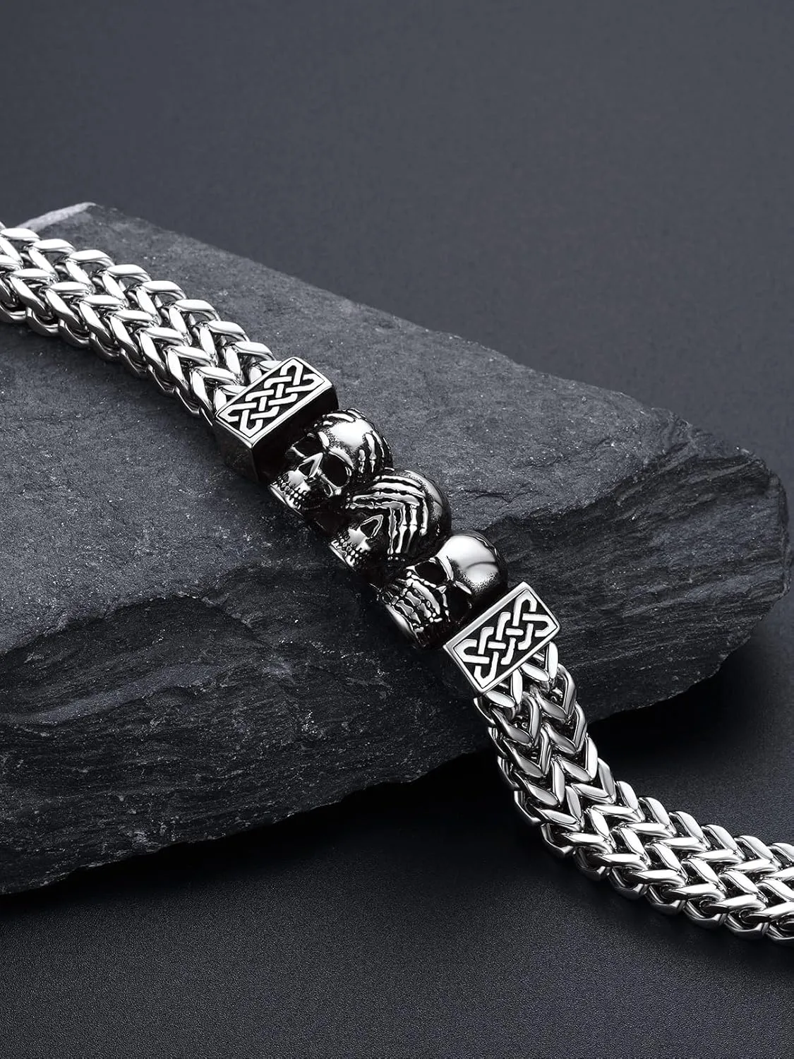 Bandmax Stainless Steel Chunky Heavy Duty Chain Bracelets for Men Handcuffs/Skulls/Celtic Knot Pendant Bracelets Biker Rapper Hip Hop Jewelry